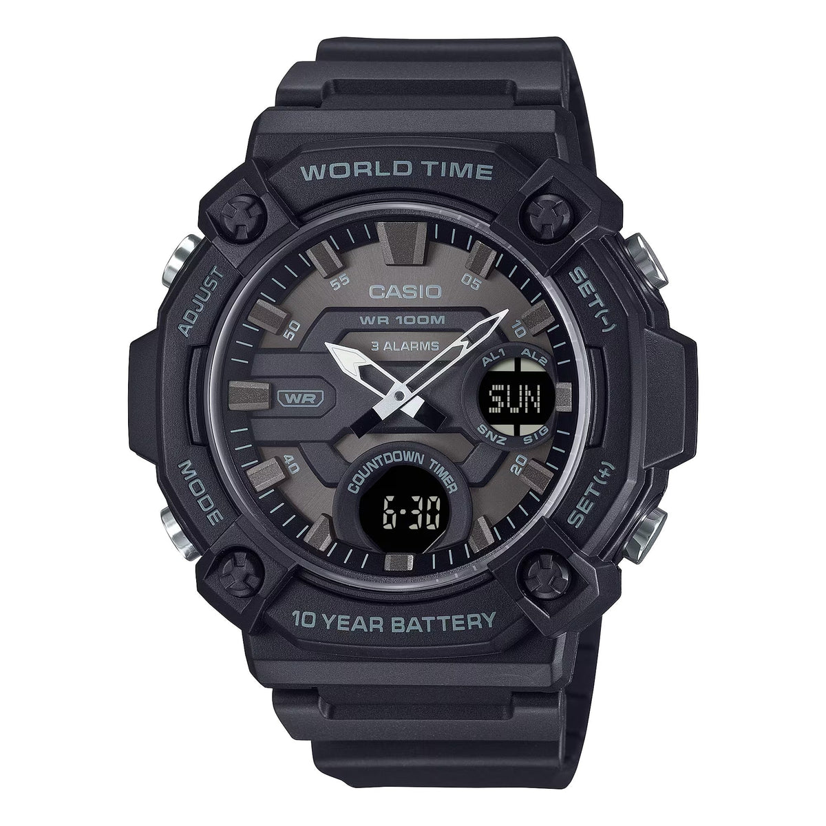 Casio Men's Black Dial Strap Analog-Digital World Time Watch - Casio_AEQ_120W_1BVCF