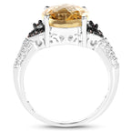4.65 Carat Genuine Citrine, Champagne Diamond & White Diamond .925 Sterling Silver Ring