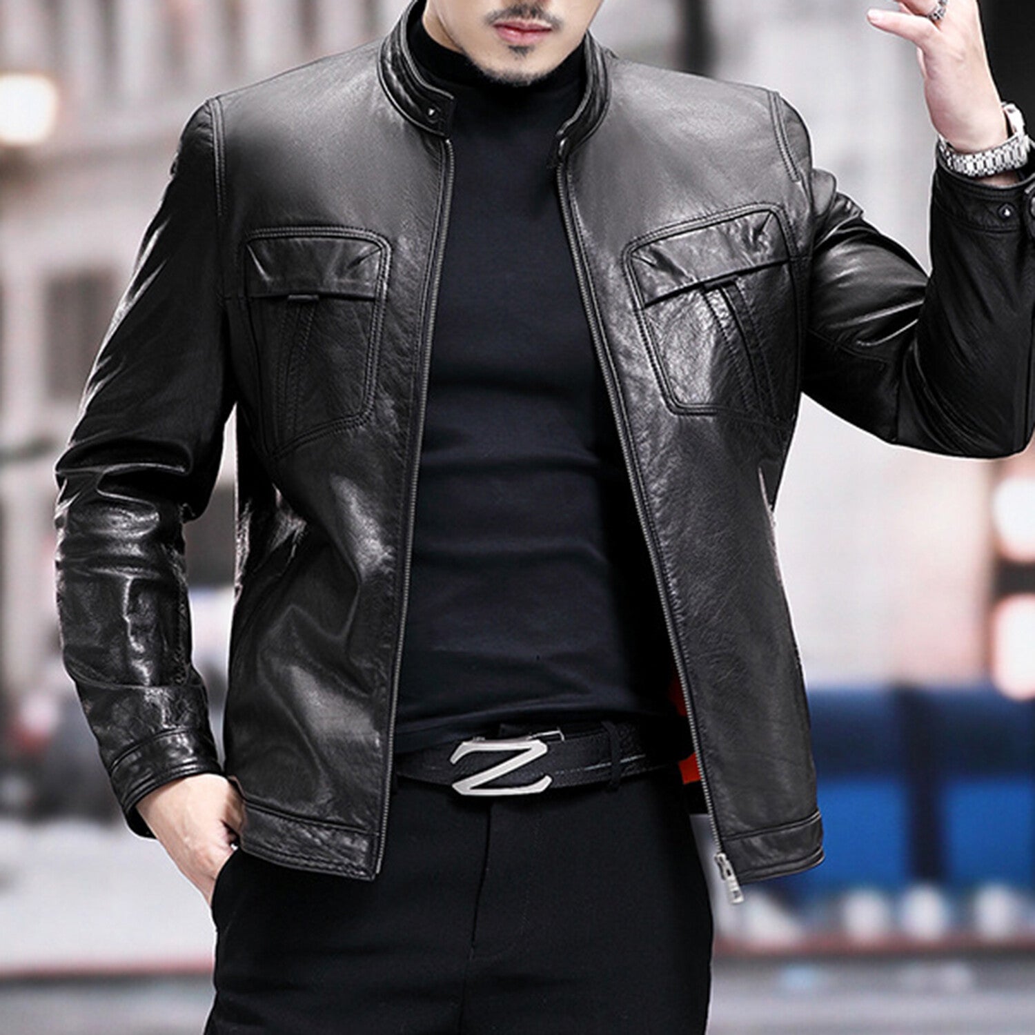 Racer Leather Jacket // Black // Style 2