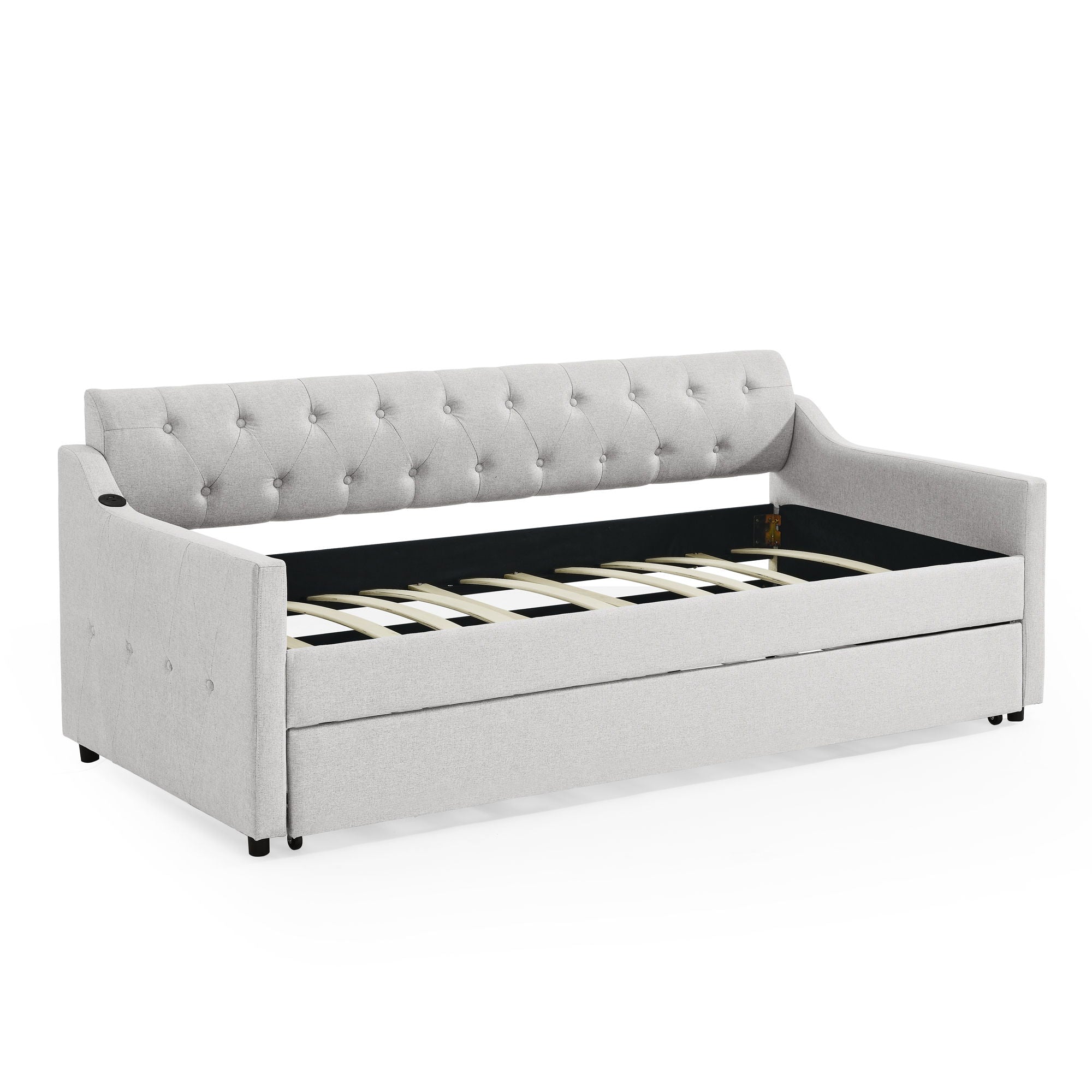Size Upholstered Daybed With Trundle And USB Charging Armrest