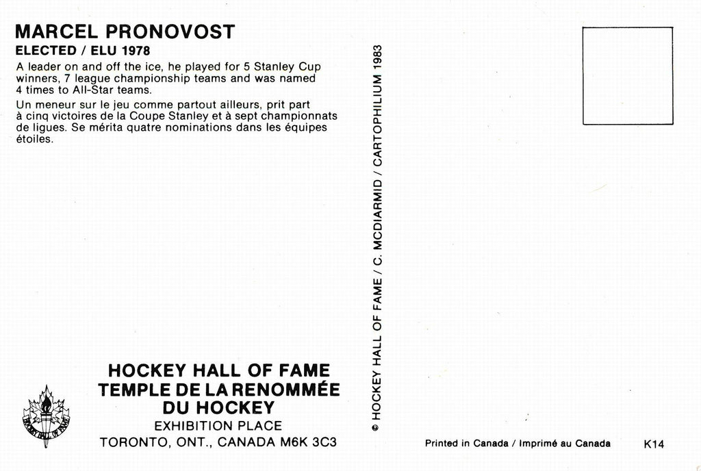 Marcel Pronovost Detroit Red Wings Signed/Autographed Postcard 145338