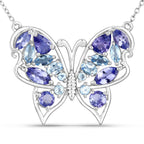 3.60 Carat Genuine Tanzanite and Swiss Blue Topaz .925 Sterling Silver Necklace