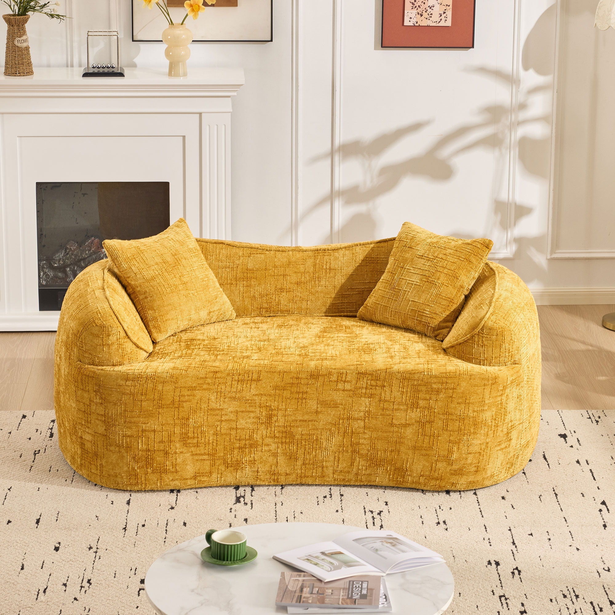 Curved 2 Person Compress Sofa With Armrests