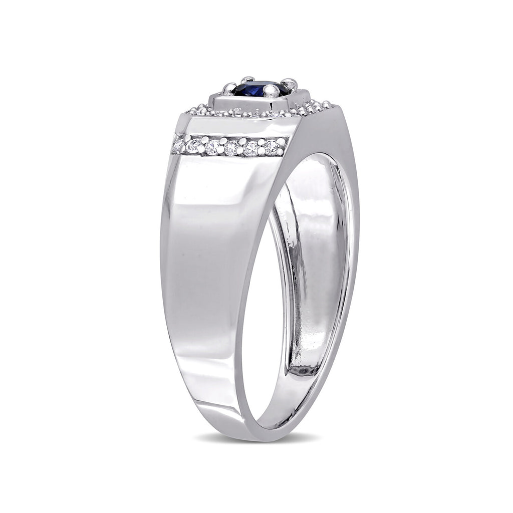 0.6 TGW BlueSapphire + White Sapphire Halo Ring // Sterling Silver