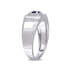 0.6 TGW BlueSapphire + White Sapphire Halo Ring // Sterling Silver