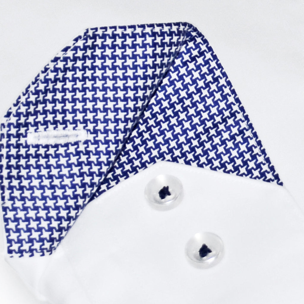 Contrast Collar & Cuff Button Up // White + Nailshead Navy Trim