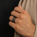 ABYSS Sandblasted Black Tungsten Ring with Meteorite Fragments Inlay – 8mm