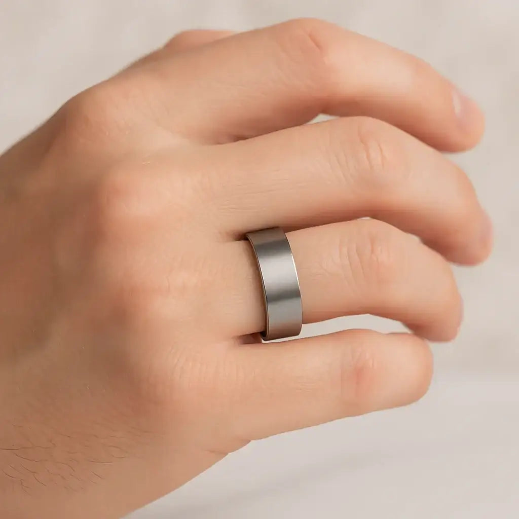 SOLAR Flat Profile Brushed Finish Men’s Titanium Wedding Band – 6mm & 8mm
