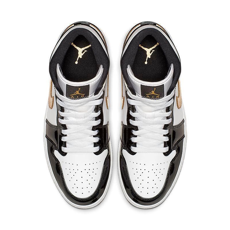 Air Jordan 1 Mid 'Patent Black White Gold'