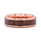 ALDER Rose Gold Plated Rosewood Inlaid Tungsten Men's Wedding Band With Beveled Polished Edges - 8mm