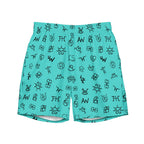 Baha Ranch Yeehaw Turquoise Cattle Brands Men's Swim Trunks