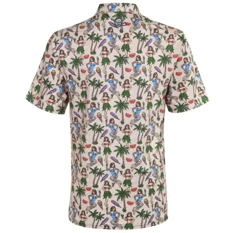 Hula Girl Hawaiian Cool-Stretch Men's Golf Polo – Khaki