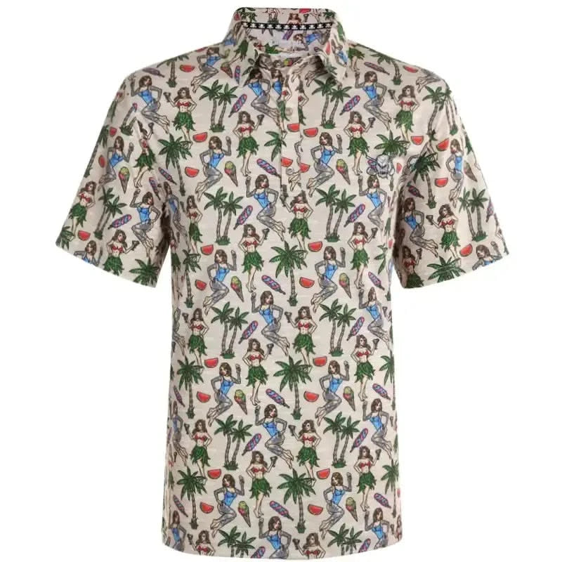 Hula Girl Hawaiian Cool-Stretch Men's Golf Polo – Khaki