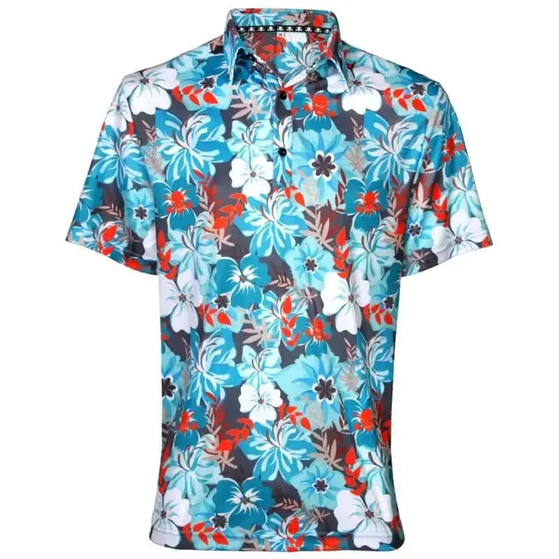 Aloha Men's Hawaiian Golf Shirt (Teal/Orange)