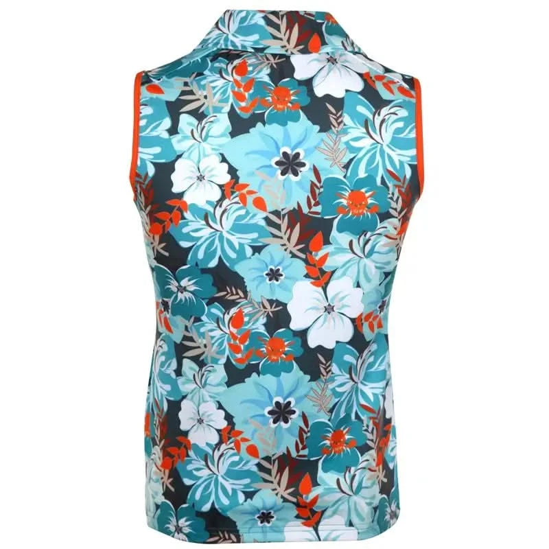 Ladies Aloha Sleeveless Cool-Stretch Golf Shirt (Teal/Orange)