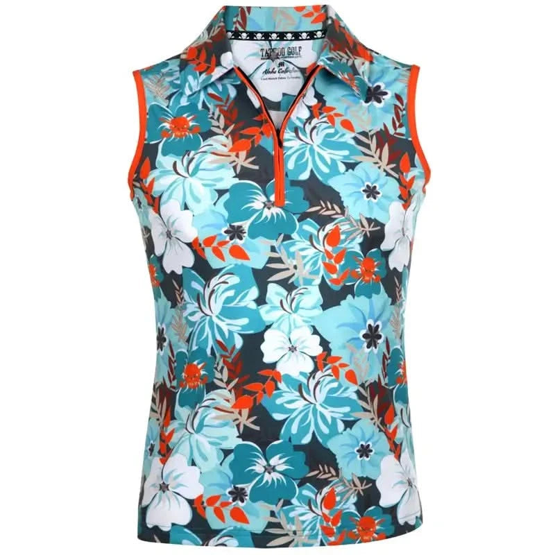 Ladies Aloha Sleeveless Cool-Stretch Golf Shirt (Teal/Orange)