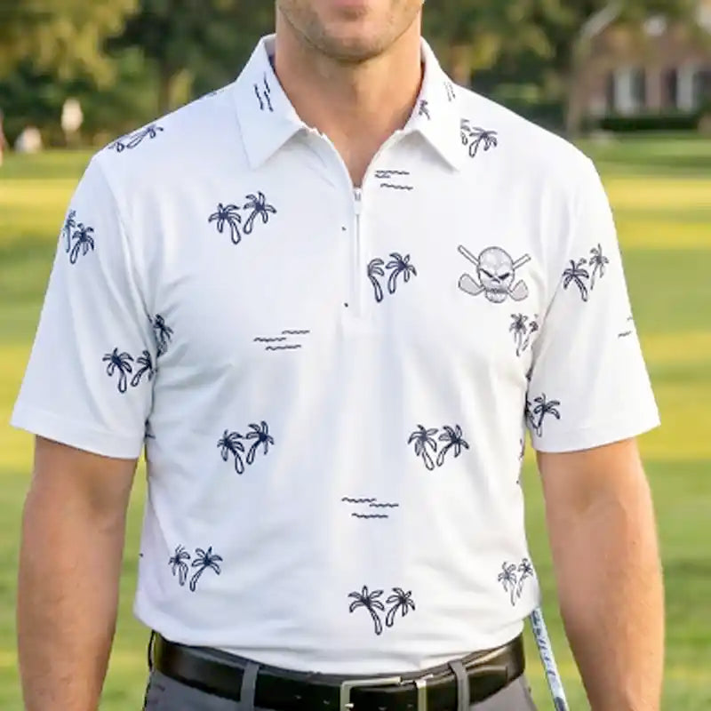 Aloha Cool-Stretch Men's Hawaiian Golf Shirt (White)