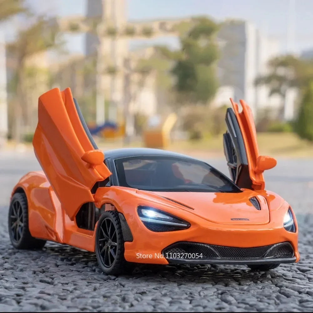 1:32 720S DB12 Alloy Sports Cars Model Toys Doors Opened Sound Light Pull Back Rubber Tires Miniature Vehices Toy for Kids Gifts