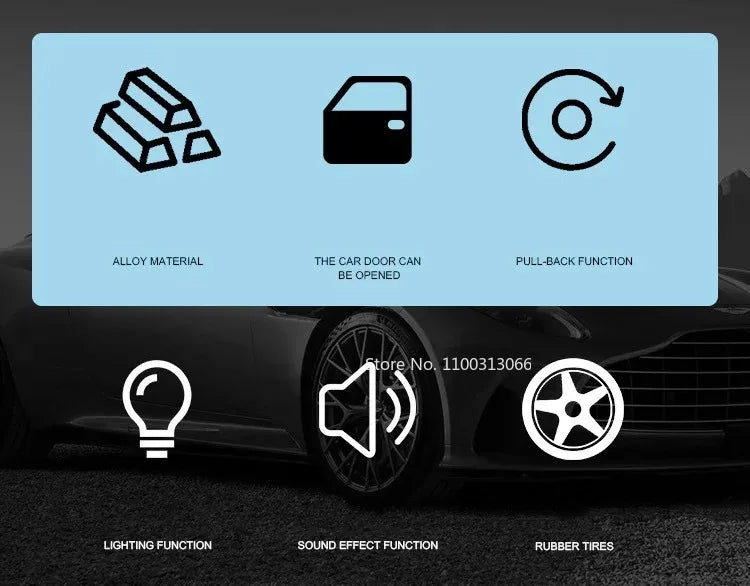 1:32 720S DB12 Alloy Sports Cars Model Toys Doors Opened Sound Light Pull Back Rubber Tires Miniature Vehices Toy for Kids Gifts
