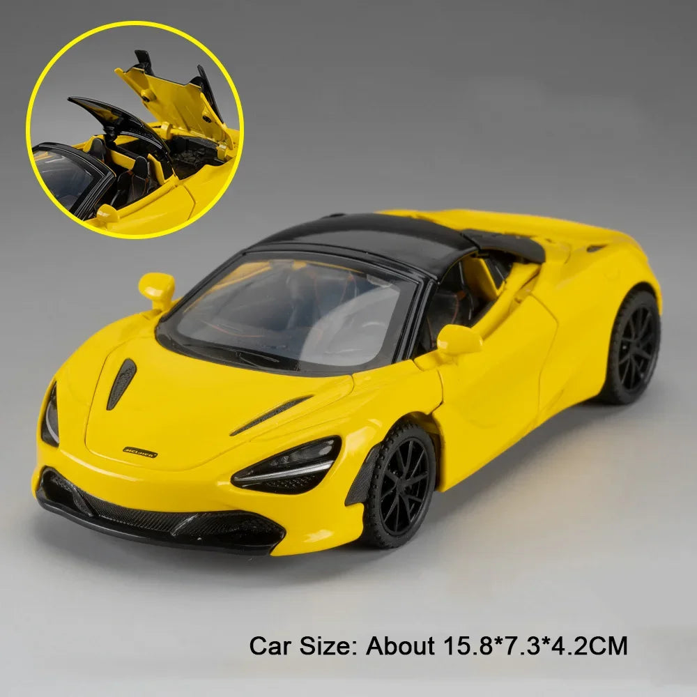 1:32 720S DB12 Alloy Sports Cars Model Toys Doors Opened Sound Light Pull Back Rubber Tires Miniature Vehices Toy for Kids Gifts