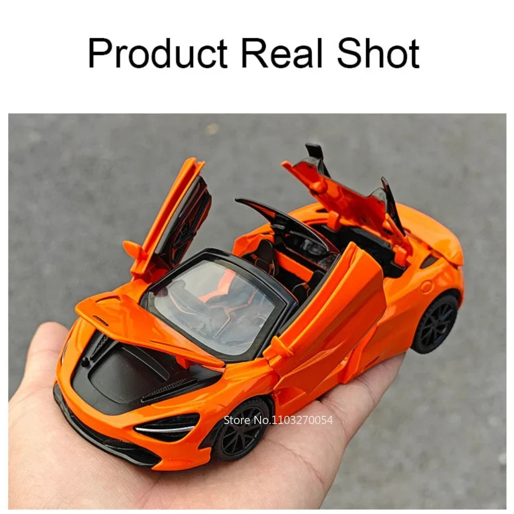 1:32 720S DB12 Alloy Sports Cars Model Toys Doors Opened Sound Light Pull Back Rubber Tires Miniature Vehices Toy for Kids Gifts