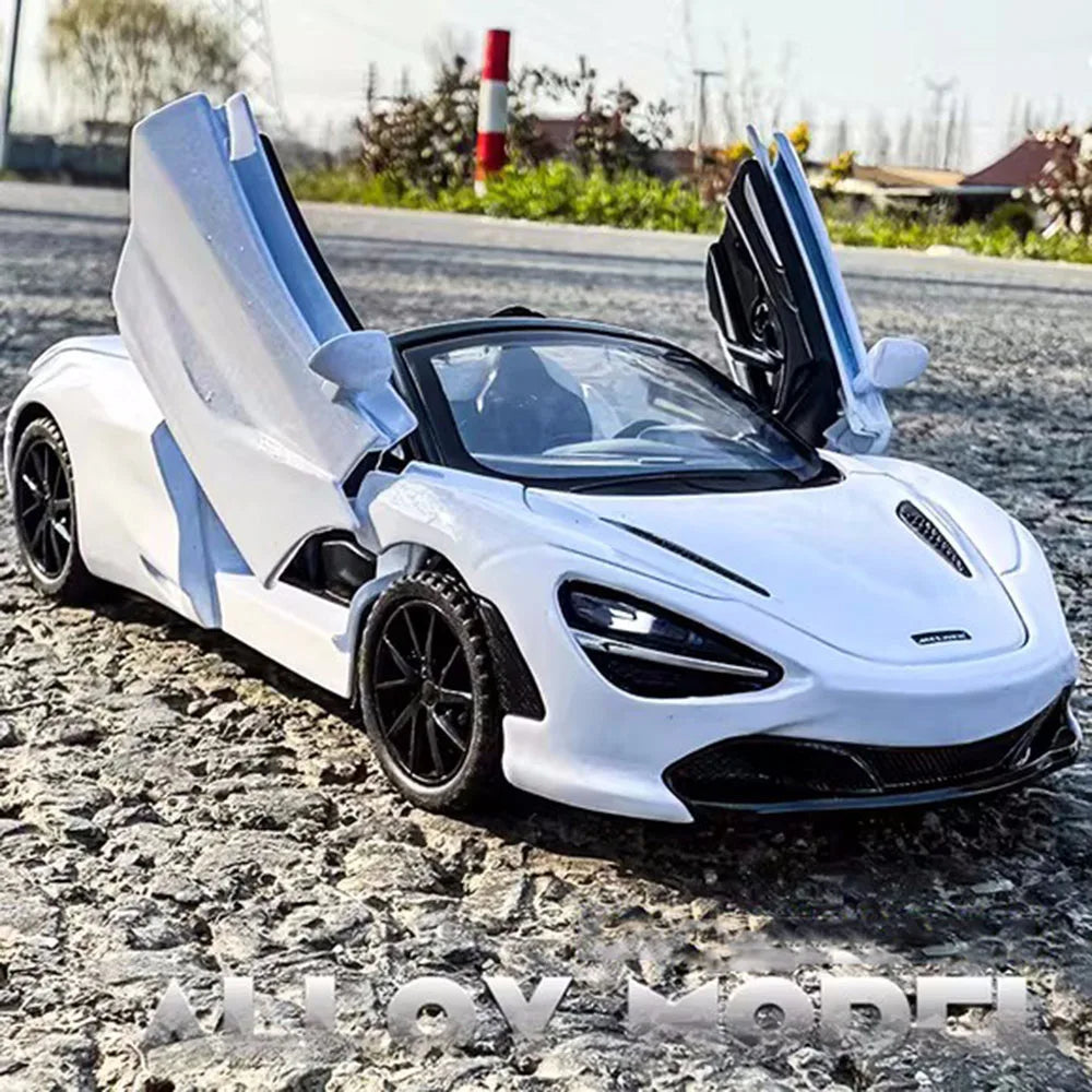 1:32 720S DB12 Alloy Sports Cars Model Toys Doors Opened Sound Light Pull Back Rubber Tires Miniature Vehices Toy for Kids Gifts