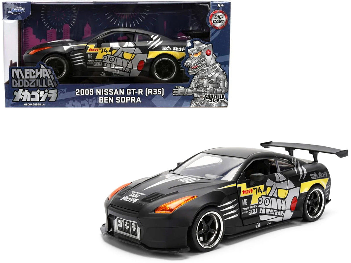 2009 Nissan GT-R (R35) Ben Sopra Matt Black with "Mechagodzilla" Graphics "Hollywood Rides" Series 1/24 Diecast Model Car by Jada