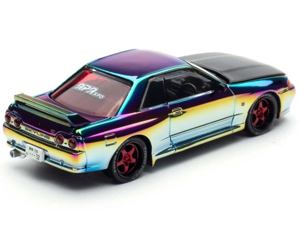 Skyline GT-R (BNR32) RHD (Right Hand Drive) Chameleon Chrome with Carbon Hood "APA XPO 2025 Exclusive 1/64 Diecast Model Car by Pop Race