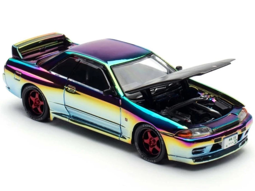 Skyline GT-R (BNR32) RHD (Right Hand Drive) Chameleon Chrome with Carbon Hood "APA XPO 2025 Exclusive 1/64 Diecast Model Car by Pop Race