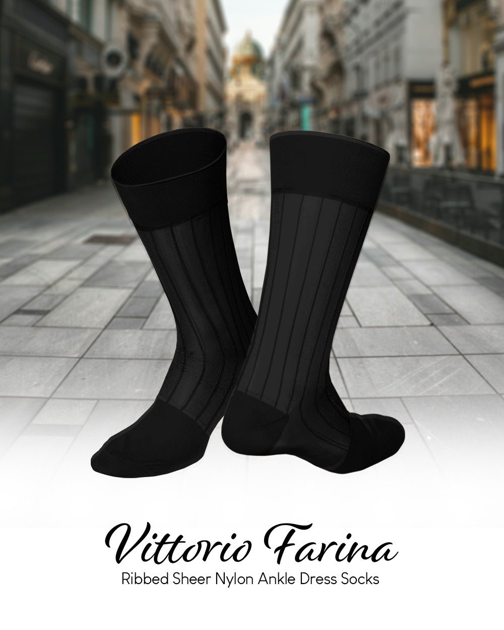 Vittorio Farina Men's Ribbed Shear Nylon Anklet Dress Socks