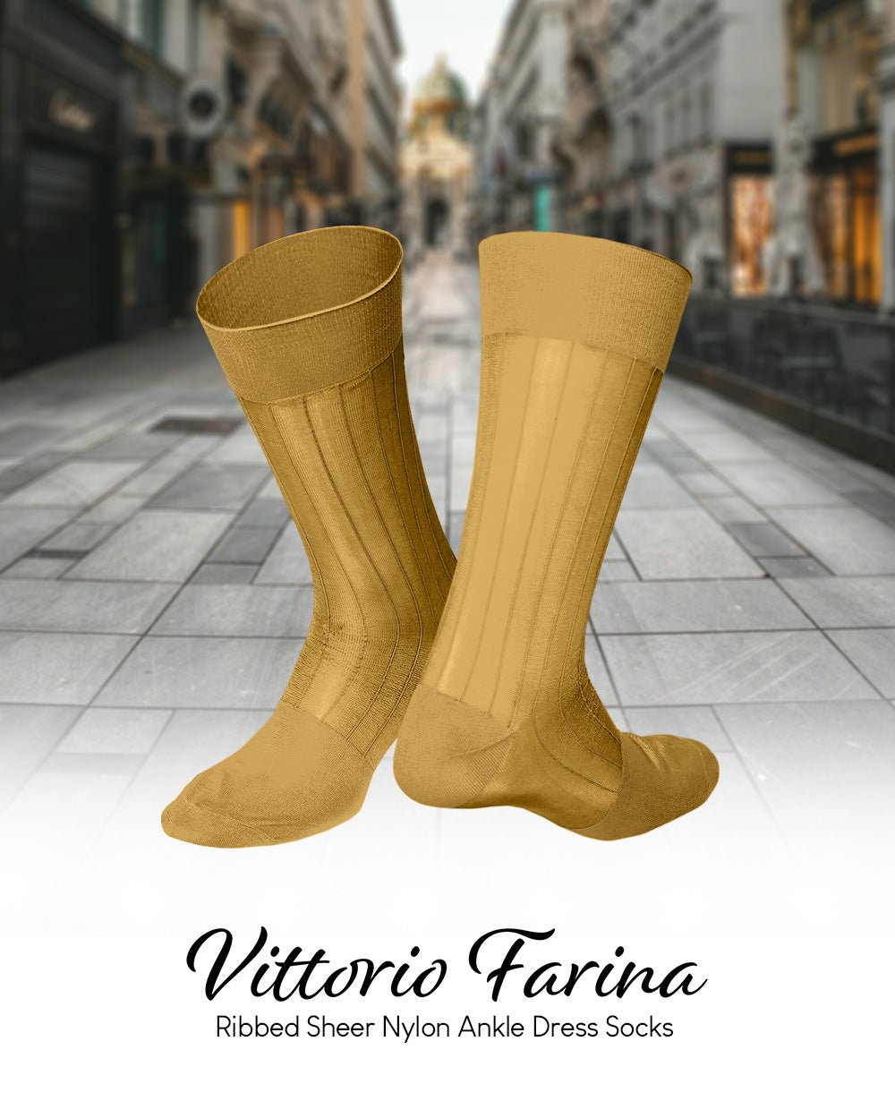Vittorio Farina Men's Ribbed Shear Nylon Anklet Dress Socks