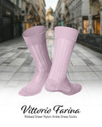 Vittorio Farina Men's Ribbed Shear Nylon Anklet Dress Socks