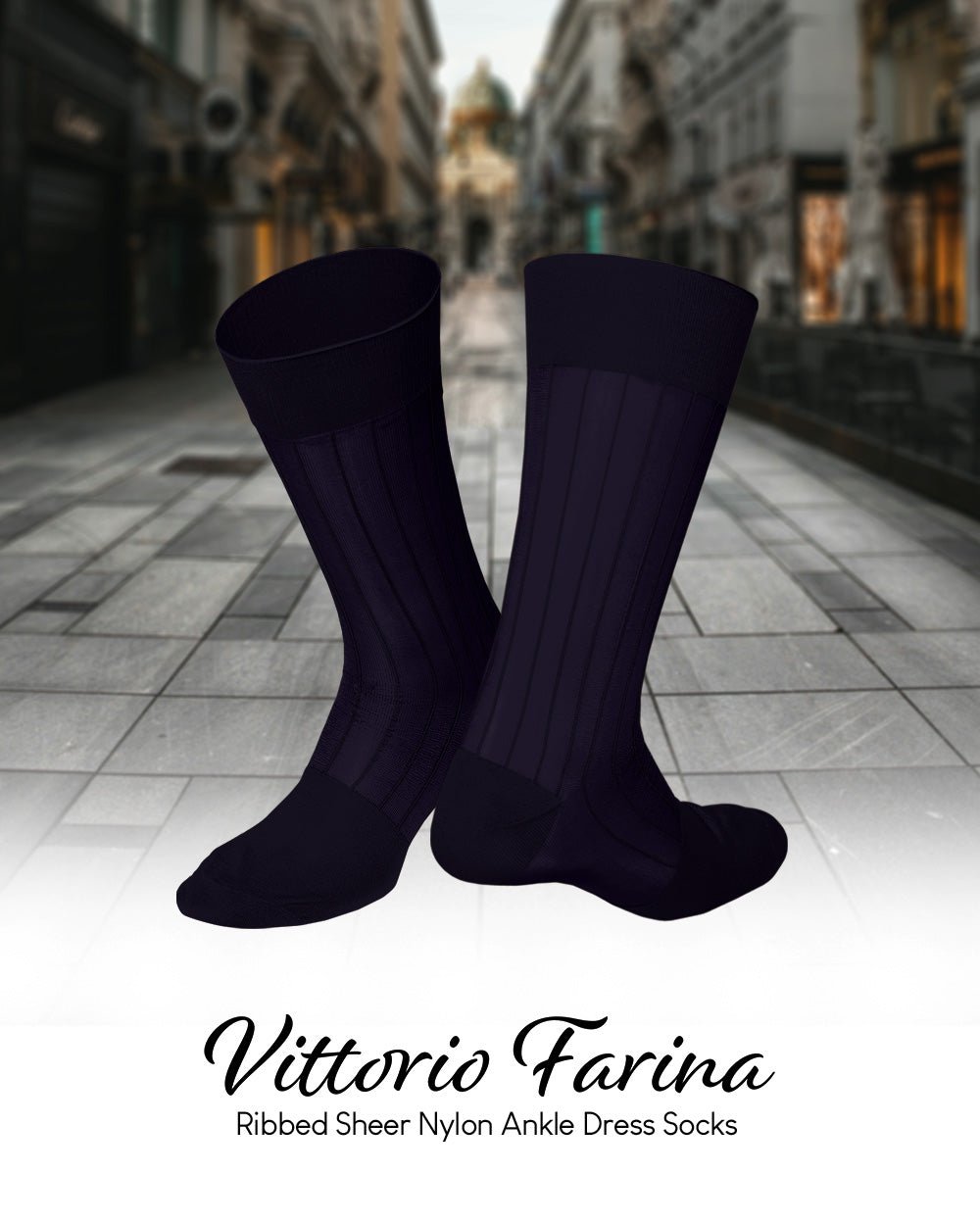 Vittorio Farina Men's Ribbed Shear Nylon Anklet Dress Socks