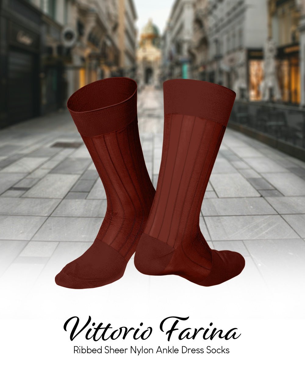 Vittorio Farina Men's Ribbed Shear Nylon Anklet Dress Socks