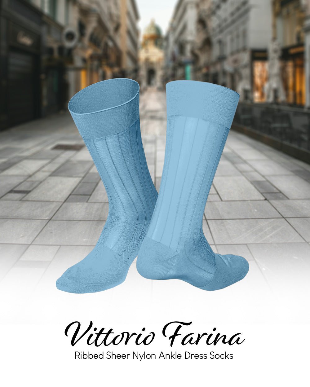 Vittorio Farina Men's Ribbed Shear Nylon Anklet Dress Socks