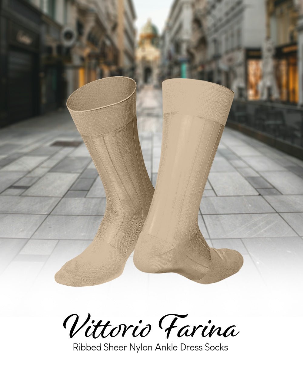 Vittorio Farina Men's Ribbed Shear Nylon Anklet Dress Socks