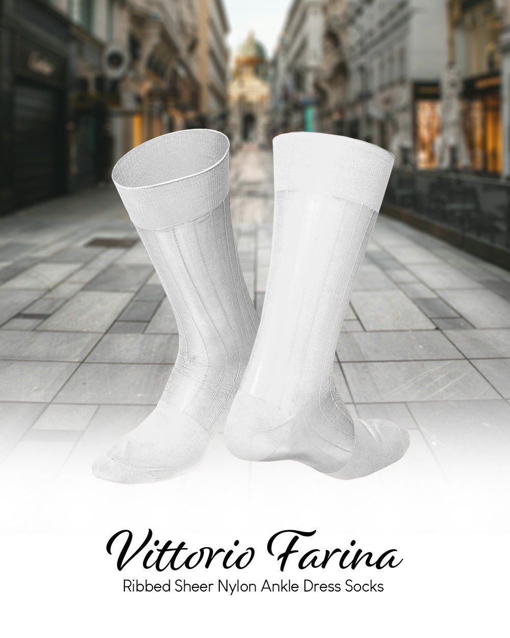 Vittorio Farina Men's Ribbed Shear Nylon Anklet Dress Socks