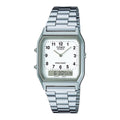 Casio Men's Silver Analog Digital Watch White Dial Steel Bracelet - AQ-230A-7B