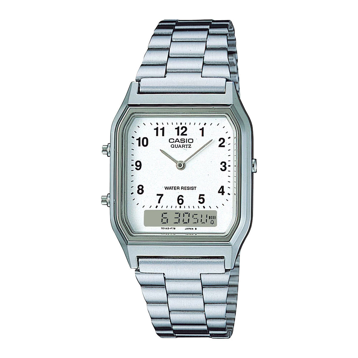 Casio Men's Silver Analog Digital Watch White Dial Steel Bracelet - AQ-230A-7B