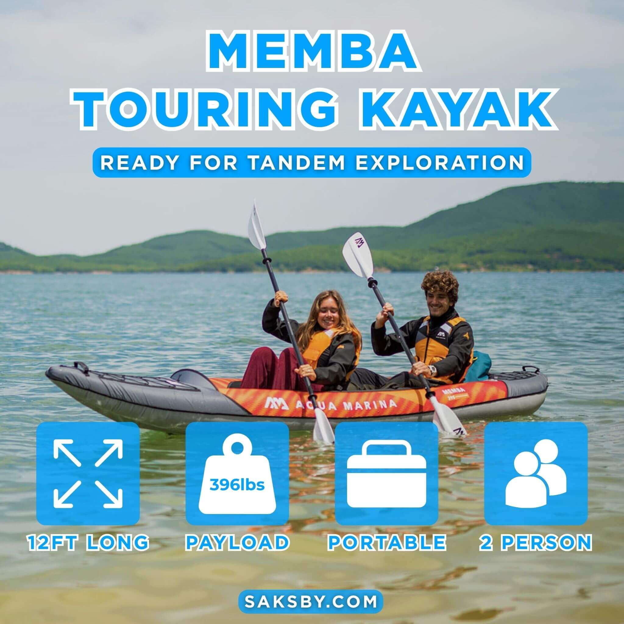 Aqua Marina Memba 390 Premium 12FT 2-Person Touring Kayak With DWF Deck And Paddles [ME-390] (SAK17282)