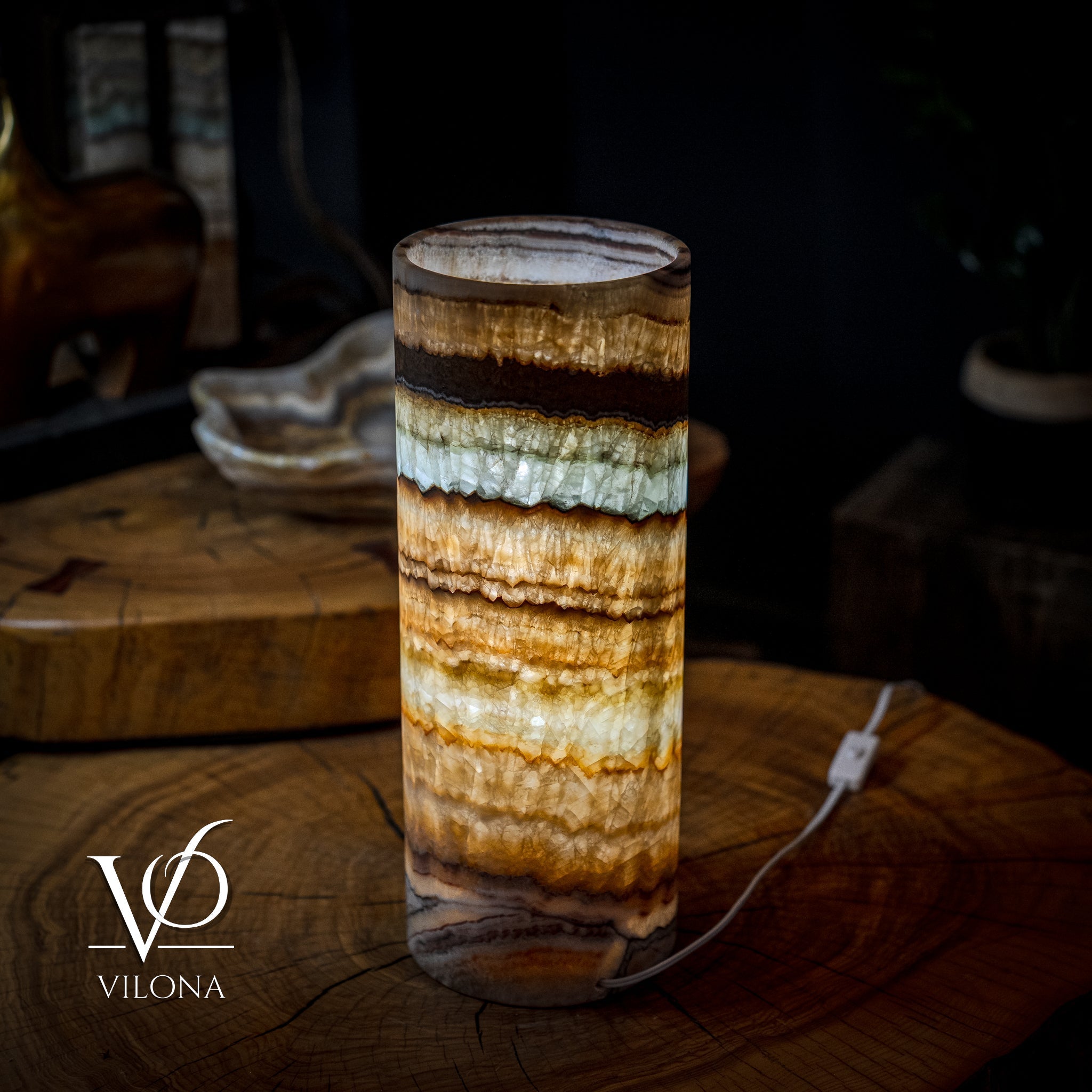 Aqua Onyx Lamp (Exotic Cylinder Table Lamp #24)