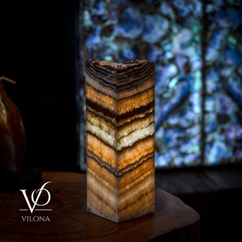 Aqua Onyx Table Lamp - Small - (18" Tall, 6x6" Live Edge Square #7)