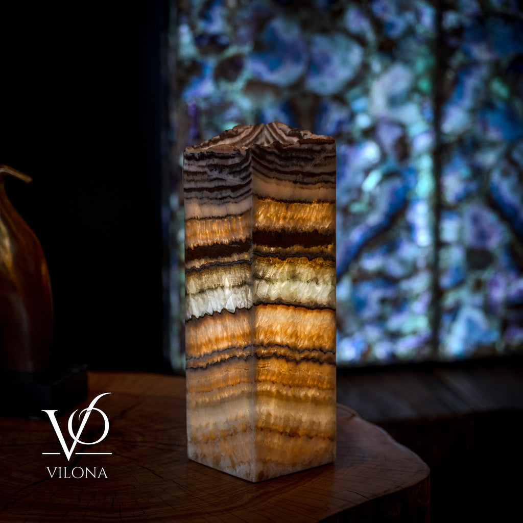Aqua Onyx Table Lamp - Small - (18" Tall, 6x6" Live Edge Square #7)