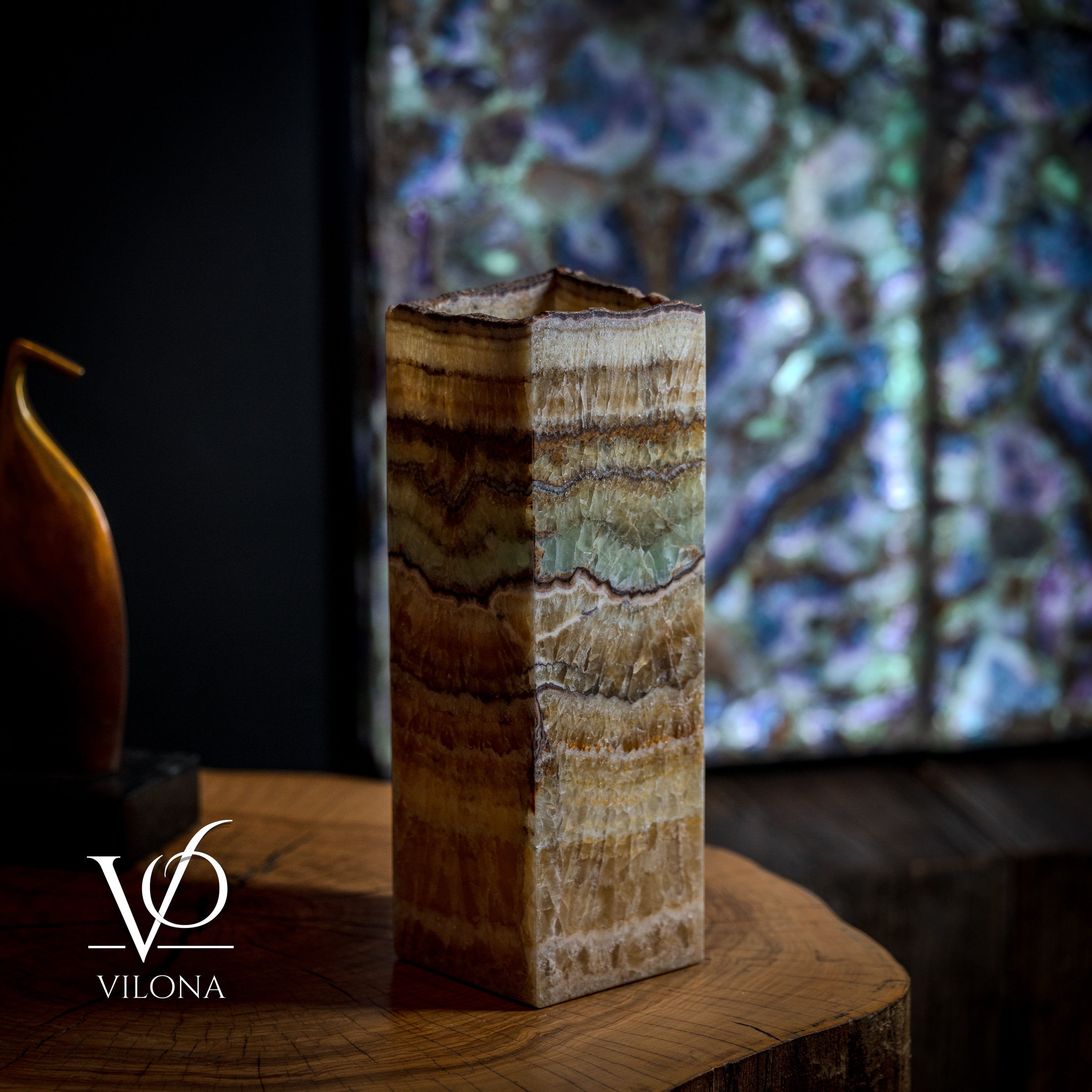 Aqua Onyx Table Lamp - Small - (18" Tall, 6x6" Live Edge Square #8)