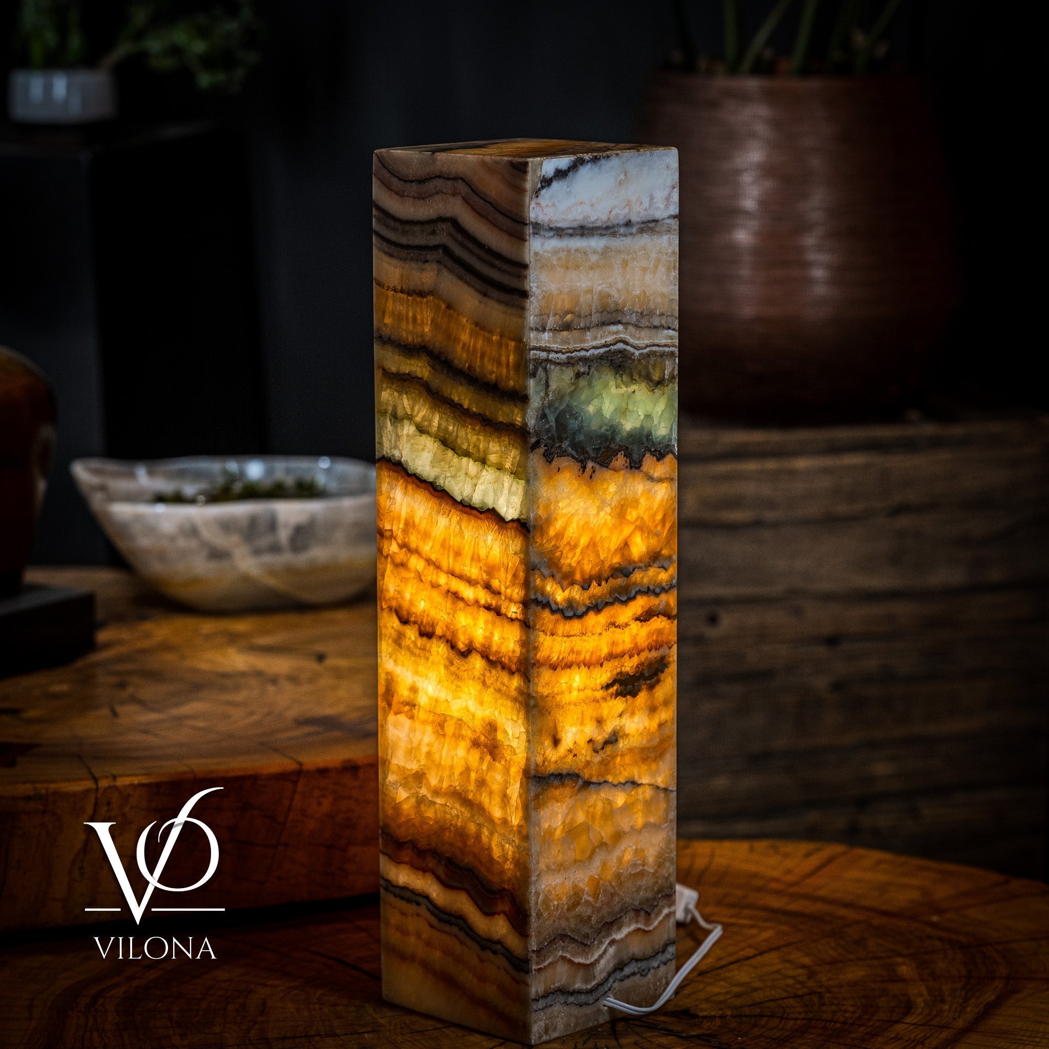 Aqua Onyx Square Table Lamp (Small #60)