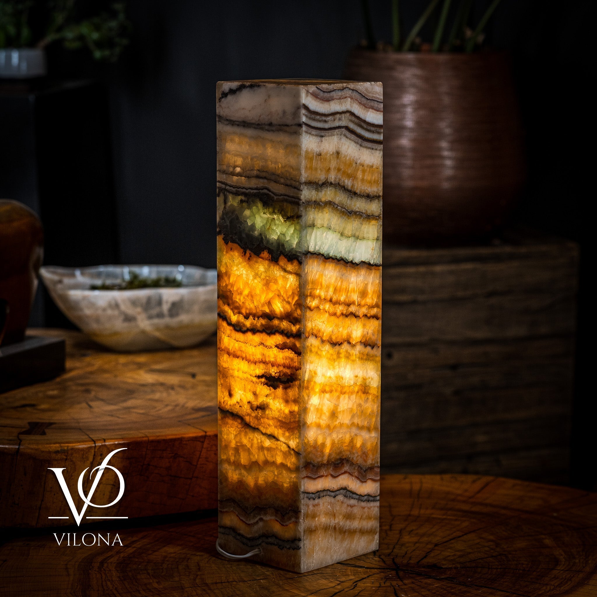 Aqua Onyx Square Table Lamp (Small #60)