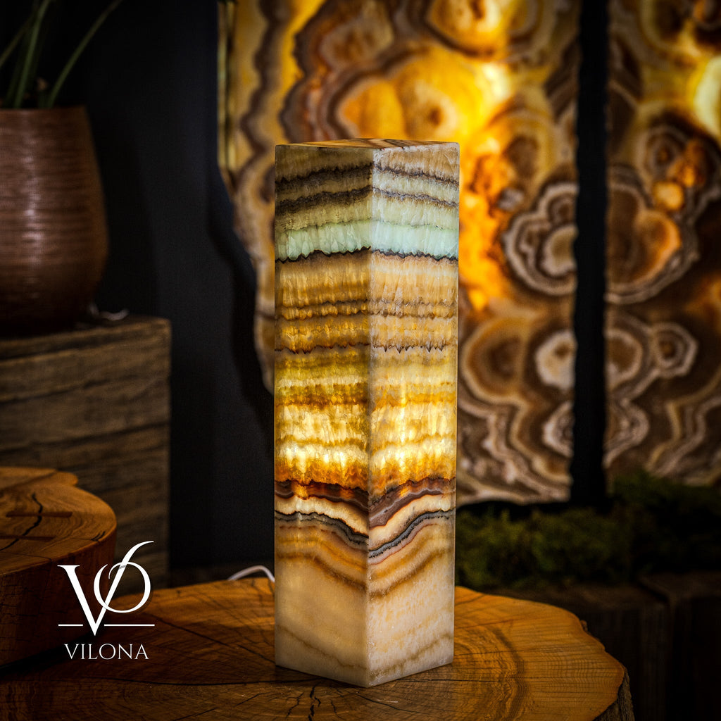 Aqua Onyx Square Table Lamp (Small #61)
