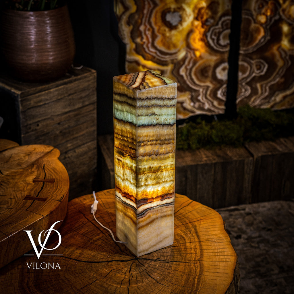 Aqua Onyx Square Table Lamp (Small #61)