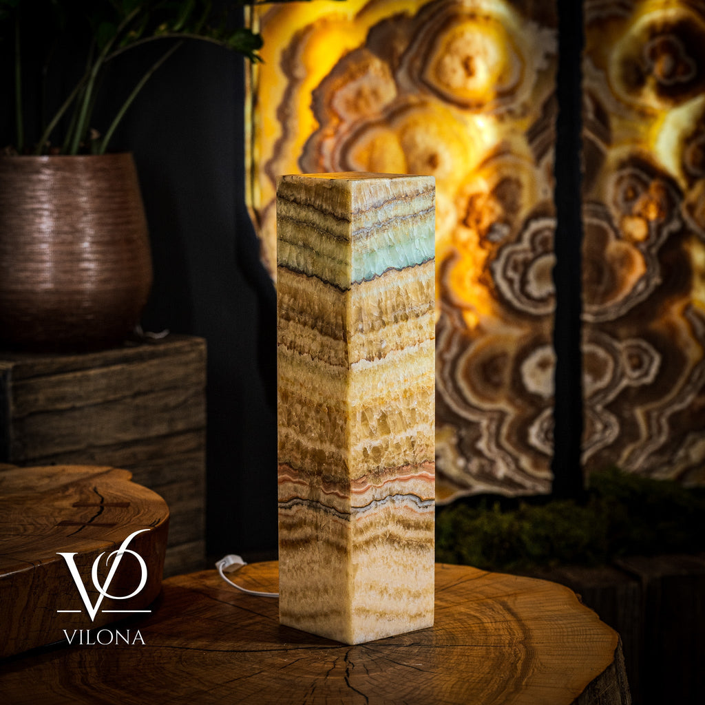 Aqua Onyx Square Table Lamp (Small #61)