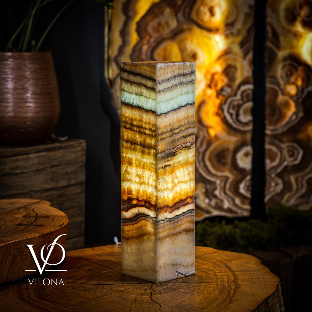 Aqua Onyx Square Table Lamp (Small #61)